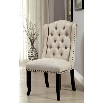 Hivvago Button Tufted Fabric Upholstered Wooden Bar Chair, Beige And Black, Set Of Two