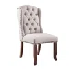 Hivvago Button Tufted Fabric Upholstery Wingback Chair, Cream And Brown, Pack Of Two In Neutral