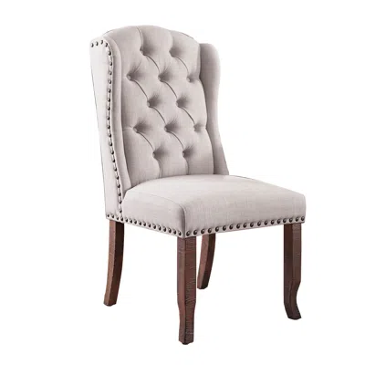 Hivvago Button Tufted Fabric Upholstery Wingback Chair, Cream And Brown, Pack Of Two In Neutral