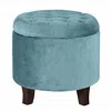 Hivvago Button Tufted Velvet Upholstered Wooden Ottoman With Hidden Storage, Blue And Brown In Blue