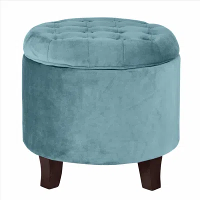Hivvago Button Tufted Velvet Upholstered Wooden Ottoman With Hidden Storage, Blue And Brown