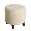 Hivvago Button Tufted Velvet Upholstered Wooden Ottoman With Hidden Storage, Cream And Brown