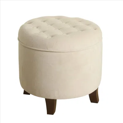 Hivvago Button Tufted Velvet Upholstered Wooden Ottoman With Hidden Storage, Cream And Brown