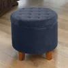 Hivvago Button Tufted Velvet Upholstered Wooden Ottoman With Hidden Storage, Dark Blue And Brown In Blue