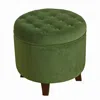Hivvago Button Tufted Velvet Upholstered Wooden Ottoman With Hidden Storage, Green And Brown