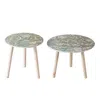 Hivvago Byle 16, 20 Inch Side Table Set Of 2, Floral Design, Cherry Blossom, Blue In Multi