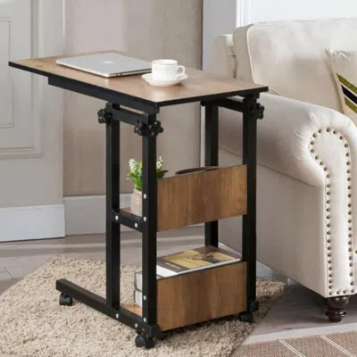 Hivvago C-shape Mobile Snack End Table With Storage Shelves