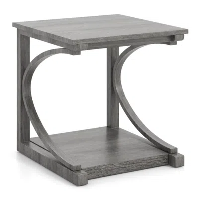 Hivvago C-shaped 24 Inch 2 Tier Square End Table Sofa Side Table-grey In Gray