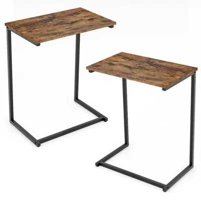 Hivvago C-shaped Industrial End Table With Metal Frame