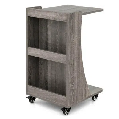 Hivvago C-shaped Rolling End Side With Back Storage Shelves Beside Sofa-gray
