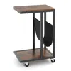 Hivvago C-shaped Side Table With Canvas Storage Pouch And Metal Frame-borwn
