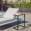Hivvago C-shaped Waterproof Outdoor Side End Table With Ceramic Top