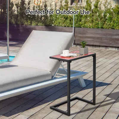 Hivvago C-shaped Waterproof Outdoor Side End Table With Ceramic Top In Black