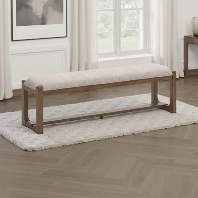 Hivvago Cabal Large Dining Bench, Padded Beige Polyester, Brown Wood, 64 Inch