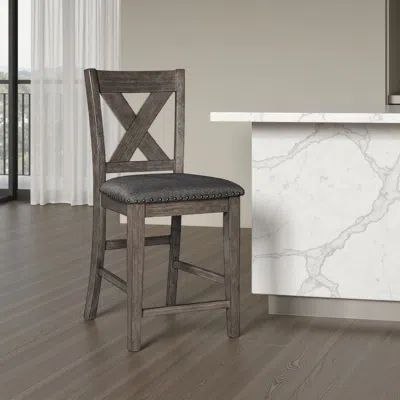 Hivvago Caity Counter Height Chair Set Of 2, Gray Acacia Wood, X Shaped Back