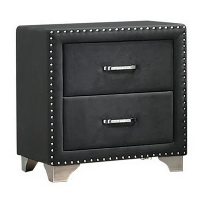 Hivvago Cale 26 Inch Modern Glam Wood Nightstand, Nailhead, Gray Velvet Upholstered