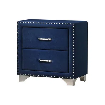 Hivvago Cale 26 Inch Modern Wood Nightstand, Velvet Upholstered, Nailhead, Blue