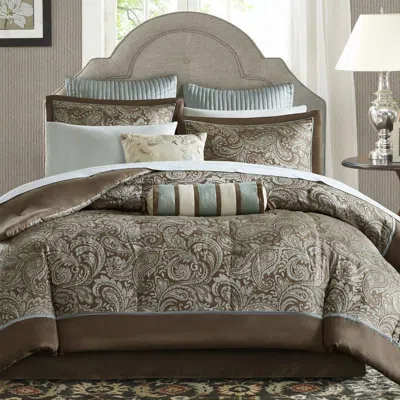Hivvago California King 12-piece Reversible Cotton Comforter Set In Brown And Blue