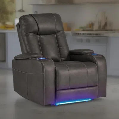 Hivvago Callum Power Recliner Chair, Adjustable Headrest, Gray Faux Leather In Black