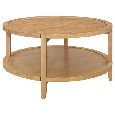 Hivvago Camilia Coffee Table, 1 Shelf, Round Maple Brown Solid Wood, 36 Inch