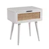 Hivvago Camy Side End Table, Natural Brown Cane Woven Drawer, White 22 Inch In White