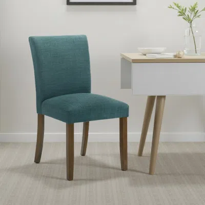 Hivvago Cana Dining Chair Set Of 2, Blue Fabric Foam Cushion, Brown Wood Legs