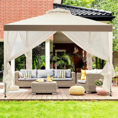 Hivvago Canopy Gazebo Tent Shelter Garden Lawn Patio With Mosquito Netting-beige In Black