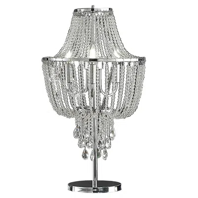 Hivvago Cara 27 Inch Table Lamp, Hanging Drop Design, Crystal And Metal, Chrome In Silver