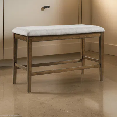 Hivvago Carl 39 Inch Two Tone Counter Bench, Gray Fabric Seat, Light Oak Wood