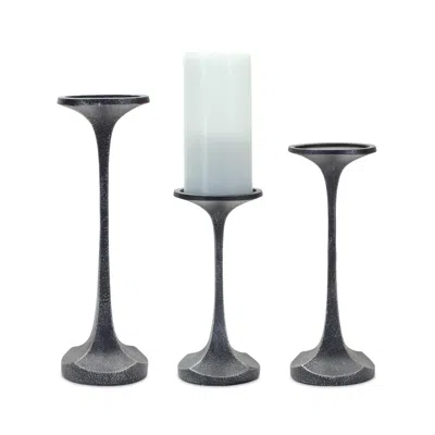 Hivvago Carved Design Candle Holder (set Of 3) In Gray