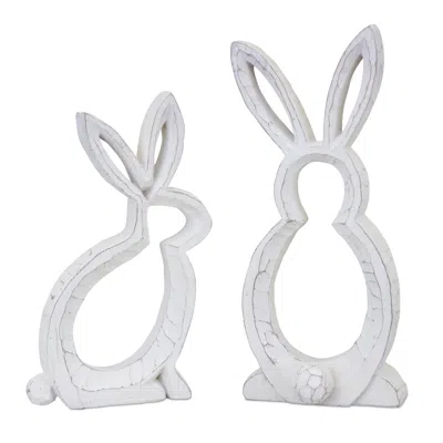 Hivvago Carved Stone Bunny Outline Decor (set Of 2) In White