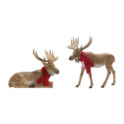 HIVVAGO CARVED WINTER MOOSE WITH SCARF (SET OF 2)