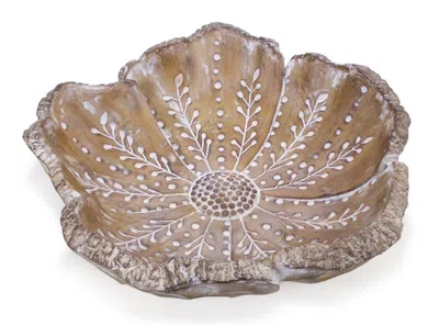 Hivvago Carved Wood Design Flower Bowl 12.75"d In Brown