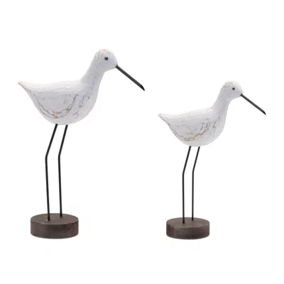 Hivvago Carved Wood Sea Bird With Metal Stand (set Of 2) In White