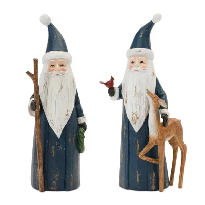 Hivvago Carved Woodland Santa With Deer Figurine (set Of 2) In Multi