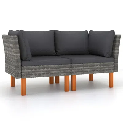 Hivvago Casey 2pc Modular Outdoor Corner Loveseat, Gray Rattan Fabric Cushions In Black
