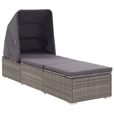 Hivvago Casey Sun Chaise Lounger With Canopy, Cushion, Gray Rattan, 77 Inch