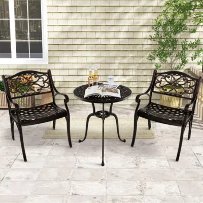 Hivvago Cast Aluminum Dining Chairs Set Of 2 With Patio Chairs Armrests Flower Pattern-bronze In Burgundy
