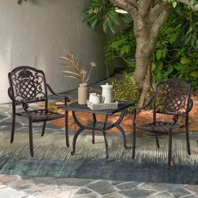 Hivvago Cast Aluminum Outdoor Side Table With Storage Shelf For Garden Porch Balcony-rustic Brown