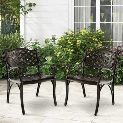 Hivvago Cast Aluminum Patio Chairs Set Of 2 Dining Chairs With Armrests Diamond Pattern-bronze