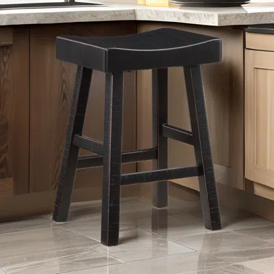 Hivvago Casy 25 Inch Counter Height Stool, Saddle Seat, Black Rubberwood, Set Of 2