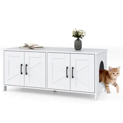 Hivvago Cat Litter Box Enclosure For 2 Cats Modern Kitty Litter Box Furniture Hidden In White
