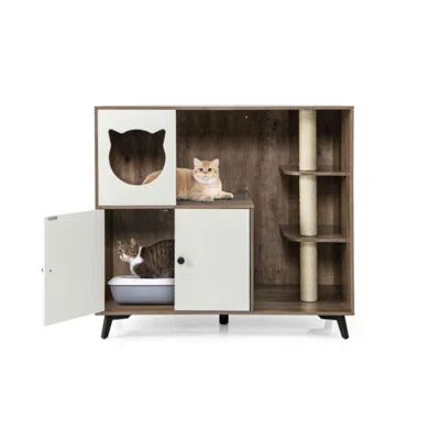 Hivvago Cat Litter Box Enclosure With 3 Sisal Scratching Posts For Indoor Cats In Multi