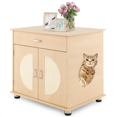 Hivvago Cat Litter Box Enclosure With Sisal Scratching Doors And Storage In White