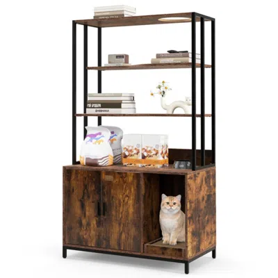 Hivvago Cat Litter Box Enclosure With Storage And 3-tier Shelves In Brown
