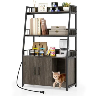 Hivvago Cat Litter Box Enclosure With Storage Shelves And Scratching Pad In Gray