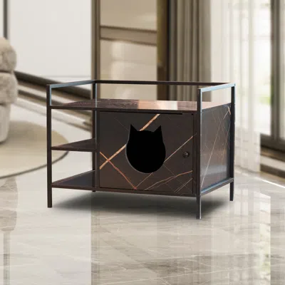 Hivvago Cat Litter Box Enclosure Wooden Hidden Washroom And Toilet - Antique Black In Brown