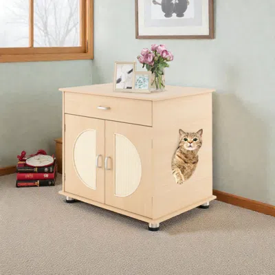 Hivvago Cat Litter Furniture With Sisal Scratch Panels And Built-in Storage In Brown