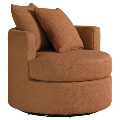 Hivvago Catlyn Swivel Accent Chair, Burnt Orange Fabric, 2 Accent Pillows In Brown