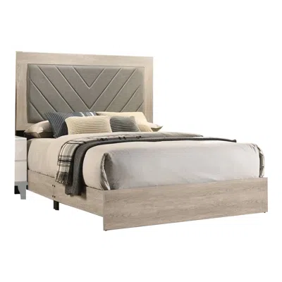 Hivvago Cato Upholstered California King Bed, Tufted Gray Headboard, Cream White In Brown